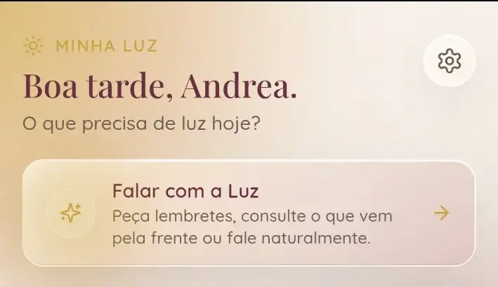 Tela inicial do Minha Luz com saudação e acesso para conversar com a assistente